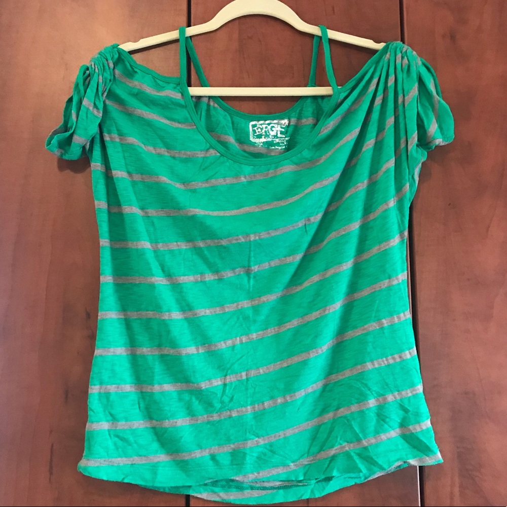 Erge Designs Green Striped Peek a Boo Top